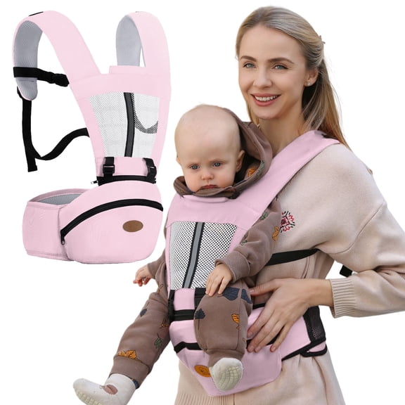 Lvelia Baby Carrier, 6-in-1 Ergonomic Baby Carrier Newborn to Toddler with Hip Seat,Front & Back Baby Holder Carrier,Perfect for Shopping Travelling,up to 44lbs,Pink