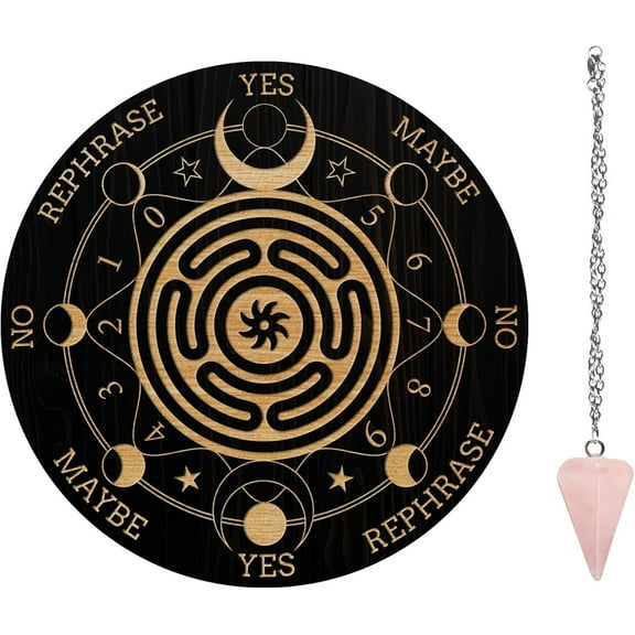 Pendulum Board SetWooden Dowsing Divination Board Metaphysical Message Board with Crystal Pendulum Necklace for Witchcraft Wiccan Altar Supplies KitMoon & Figure DIY