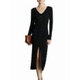 thumbnail image 3 of Women'S V-Neck Front Slit Rib Button Down Sweater Dress Black S, 3 of 7