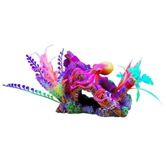 Ornement iGlo Marina, épave et pieuvre avec plantes Petit
