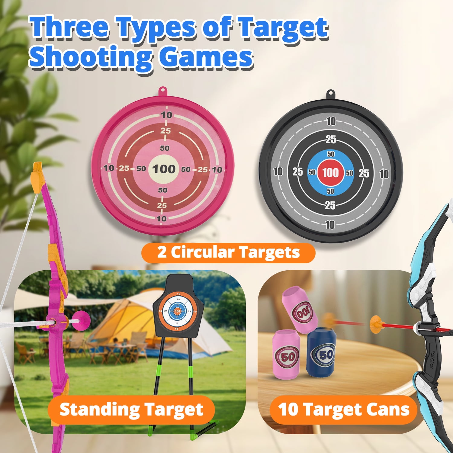 WonderStone 2-Pack Bow and Arrow for Kids, LED Light-Up Archery Set with 20 Suction Cup Arrows, Standing Target & Quiver, Outdoor Yard Games Toys for Ages 4-13