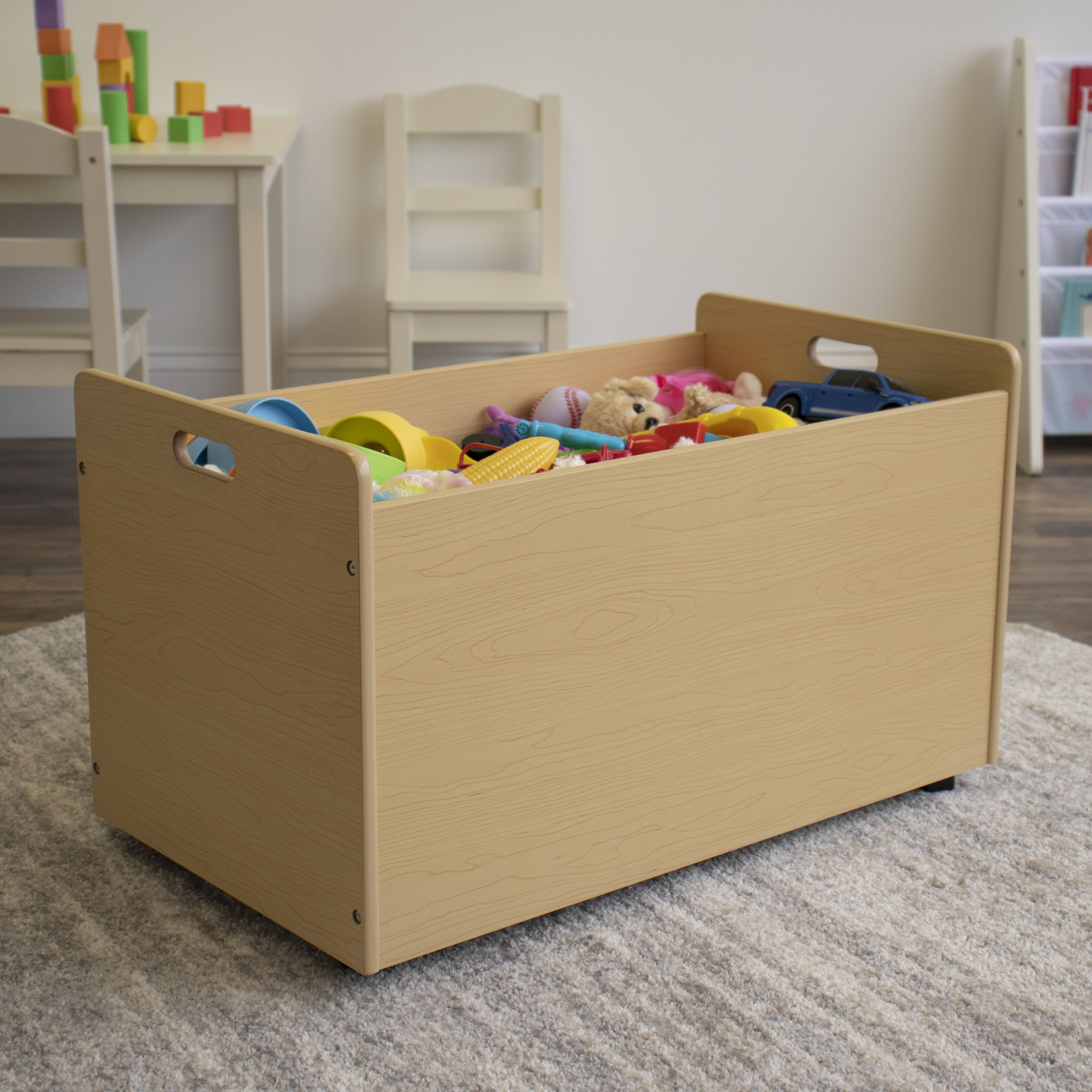 Humble Crew Kids Wood Rolling Toy Box, Wooden Toy Storage Box On Wheels