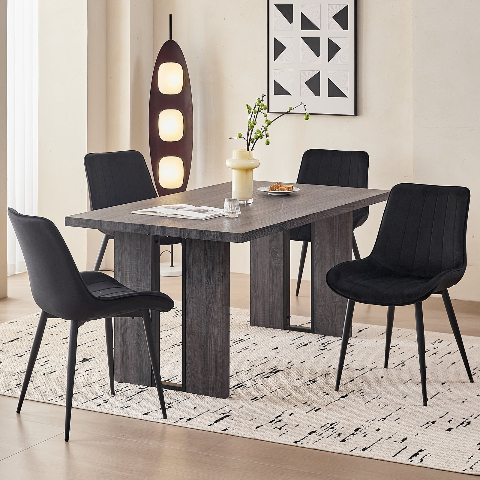 Velvet Dining Chairs Set of 4, Modern Upholstered Armless Kitchen Chair with Metal Legs for Bedroom Living Waiting Room, Black