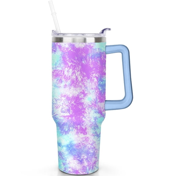 Tie dye 40oz Flip Straw Lid Tumbler Stainless Steel Vacuum Insulated Travel Mug Handle Leak Proof Gift for Men Women Travel Tumbler Must Have