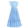 thumbnail image 2 of IBTOM CASTLE Flower Girl Flowy Ruffle Chiffon Trim A-Line Dress for Kid Wedding Junior Bridesmaid Communion Party Pageant Maxi Belted Gown 11-12 Years Light Blue, 2 of 8