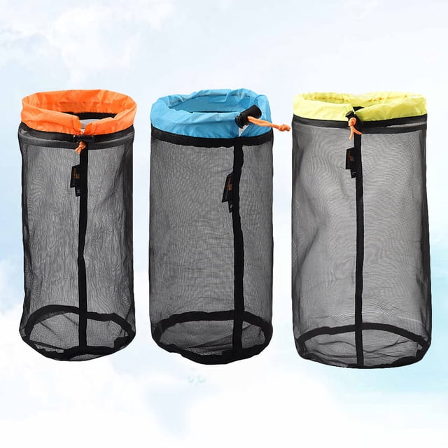 OULII Camping Essentials Mesh Drawstring Bags 3Pcs Set Clothes Storage Pouch For Traveling Hiking Fishing