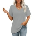 thumbnail image 2 of Puntoco Women tops for Summer 2025 Clearance Women Oversized T Shirts V Neck Short Sleeve Tees Casual Loose Tunic Summer Tops with Pocket Gray XL(XL), 2 of 8