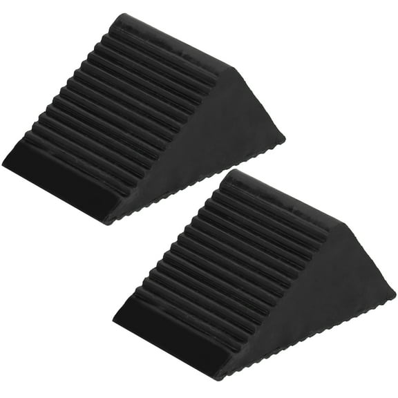 Sturdy Textured Triangular Wheel Chock With Reinforced Rubber Design, Anti-Slip Surface For Enhanced Vehicle Security, 2 Pieces Black