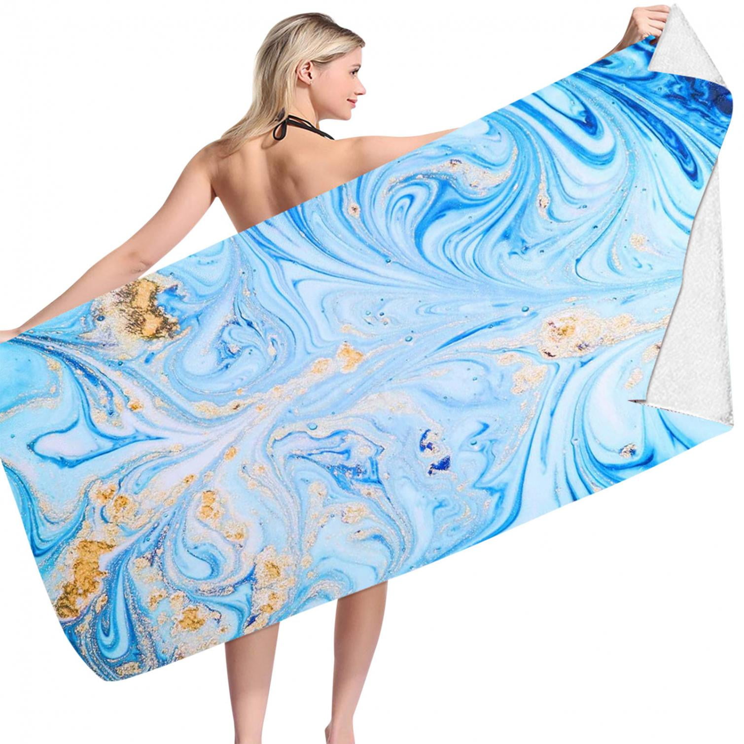 Clearance! EQWLJWE Microfiber Beach Towel Super Lightweight Cool Blue