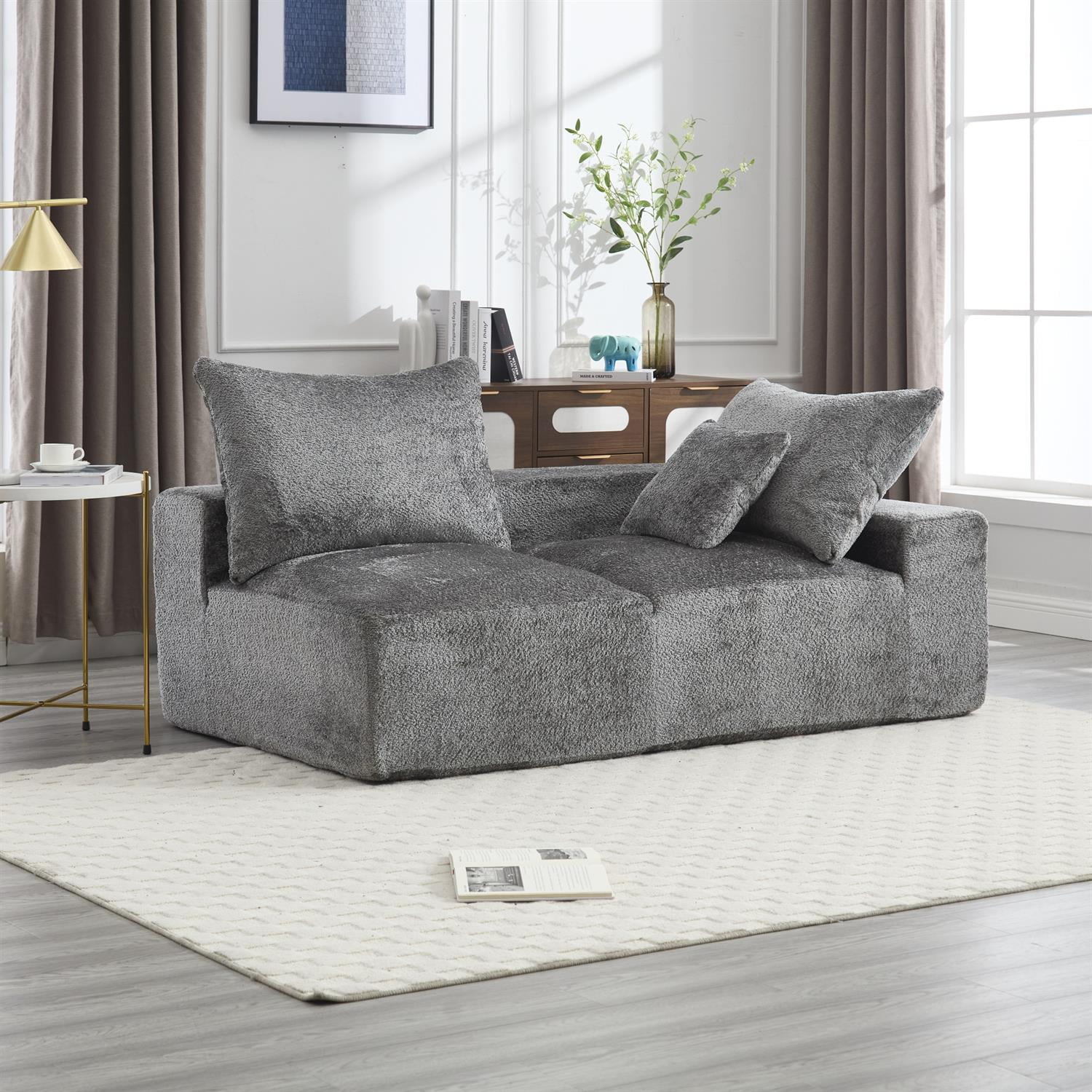 Demi Bonn 67" Premium Fabric Sofa, Cozy 2-Person Couch for Living Room and Office, Comfort Style Lazy Leisure Seat, Gray