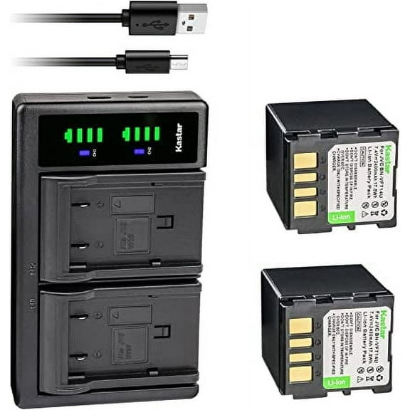 Kastar 2-Pack Battery and LTD2 USB Charger Replacement for JVC GR-D340EY GR-D340EZ GR-D345 GR-D345E GR-D345EG GR-D345US GR-D346 GR-D346EY GR-D346US GR-D347 GR-D347U GR-D347US GR-D350 GR-D350AA
