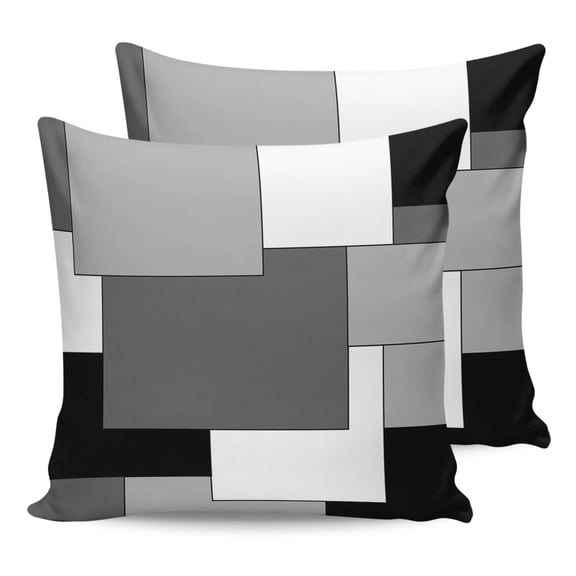 14x14 Pillow Covers Set of 2, Black Grey Throw Pillow Covers Decorative Couch Cushion Case, Middle Century Irregular Geo Abstract Art Microfiber Square Pillowcases for Bedroom Car Living Room