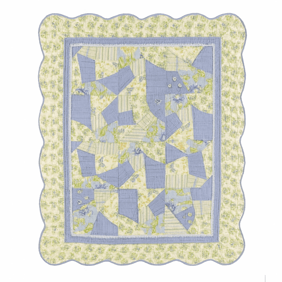 Sunshine Cornflower Blue Florals Vintage Quilted 100% Cotton Throw Blanket 50" x 60"