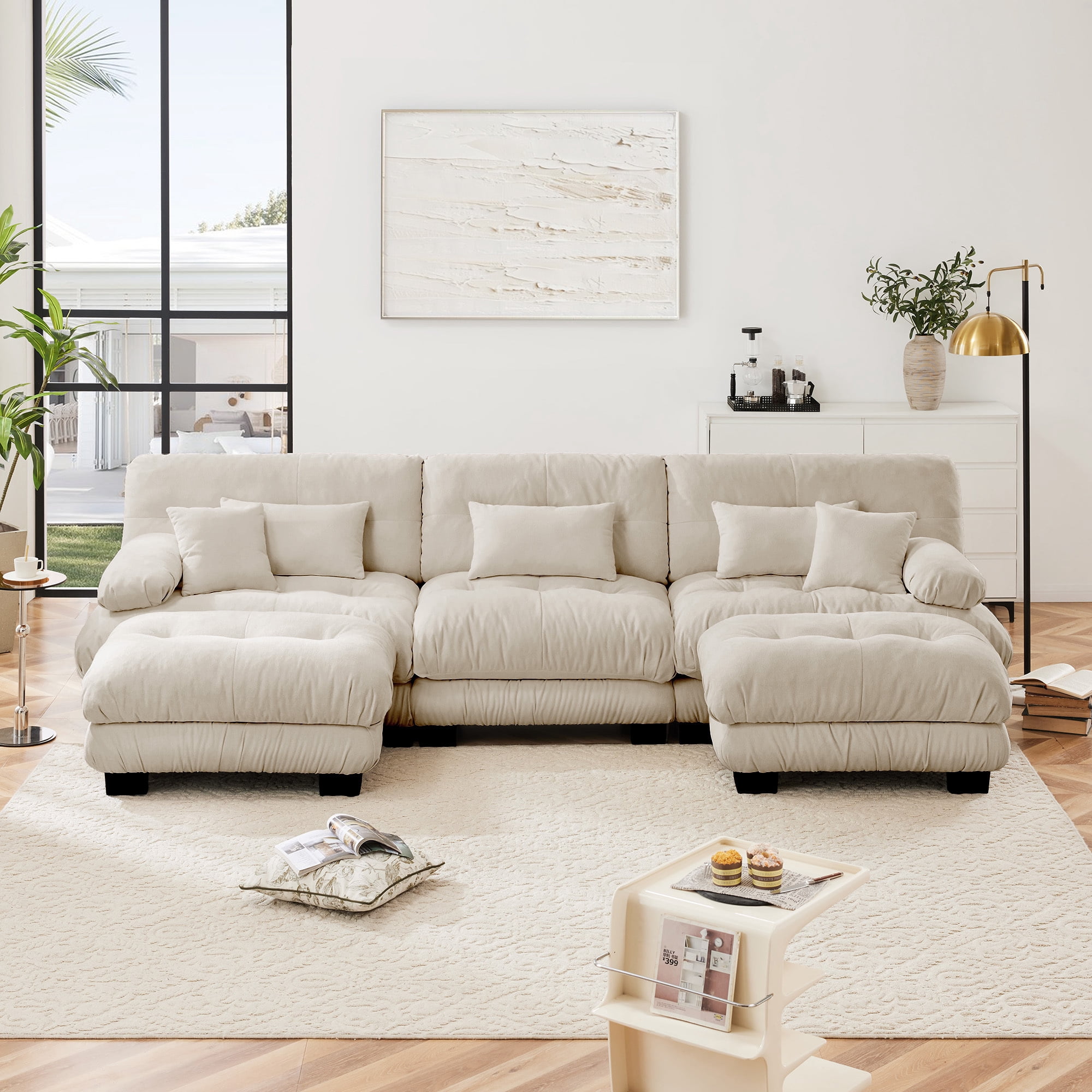 Alvantor Oversized Modular Sectional Sofa 3 Seat U Shaped Cloud Couch 134" Chenille Deep Seat Sofa with Convertible Ottomans for Living Room Bedroom Light coffee