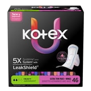 Kotex Ultra Thin Period Pads with Wings, Heavy Absorbency, 46 Count