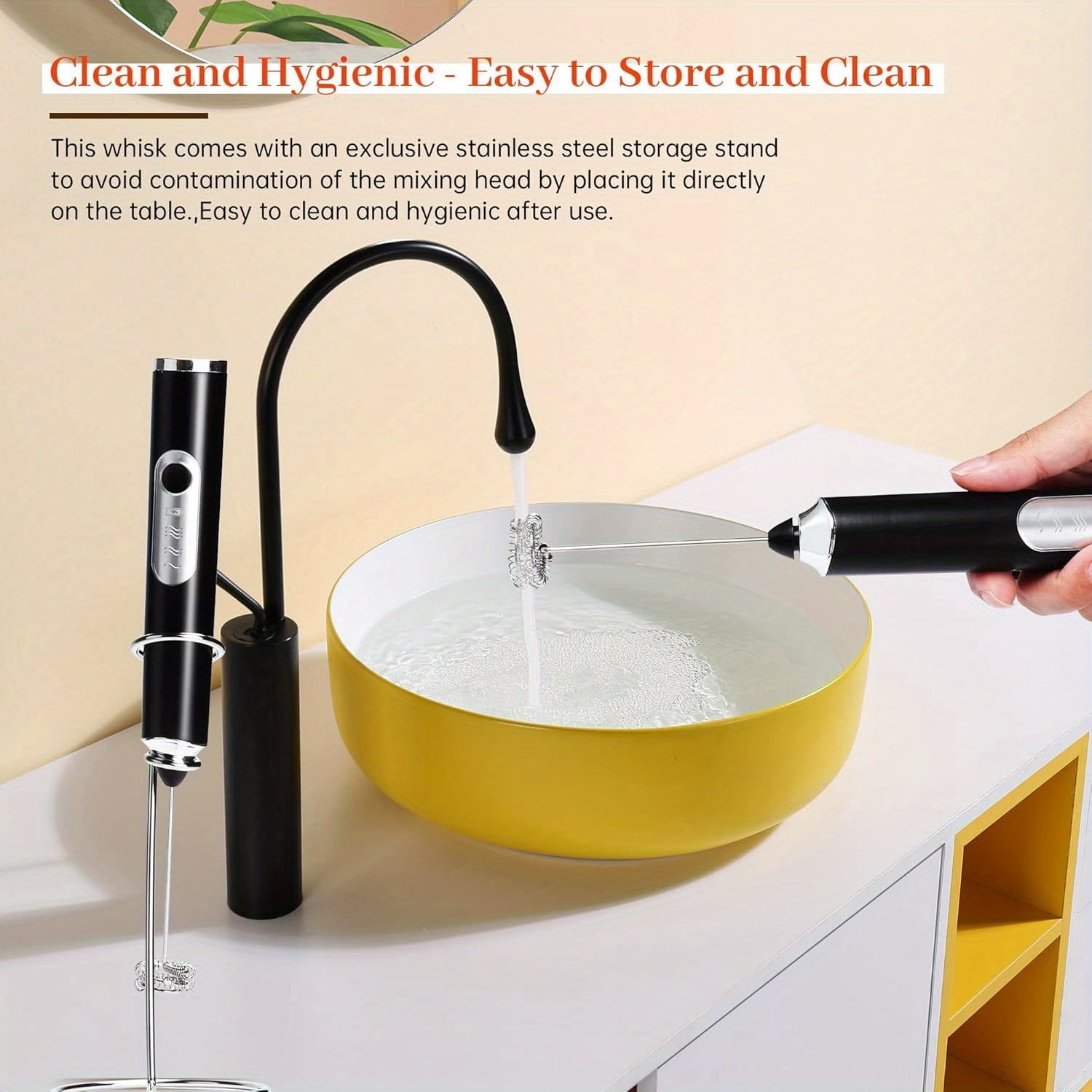 Milk Frother with Stand, 3 Speed Adjustable Handheld Electric Whisk, Drink Mixer with Stainless 3 Whisk, Hand Frother Wand Rechargeable, Foam Maker for Cappuccino Hot Chocolate Egg Latte