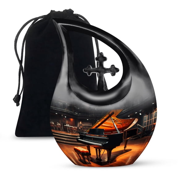 JAGSHASHI Grand Piano On Stage Urn For Men - Cremation Urns Large - Cremation Urn Women - Cremation Ashes Urn - 10 Inch With Velvet Bag - Adult Urns For Men - Cremation Urn Human Ashes