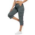 thumbnail image 5 of Dwellite Womens Quick Dry Cargo Capris with Pockets Loose Fit Casual Capri Pants Dressy Lightweight Ladies Baggy Cargo Pants for Hiking Dark Gray 2XL, 5 of 6