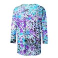 thumbnail image 4 of Camiseta holgada estampada a la moda para mujer, blusa de manga 3/4 de longitud media, Tops informales con cuello redondo Pompotops FGAJ5179, 4 of 5