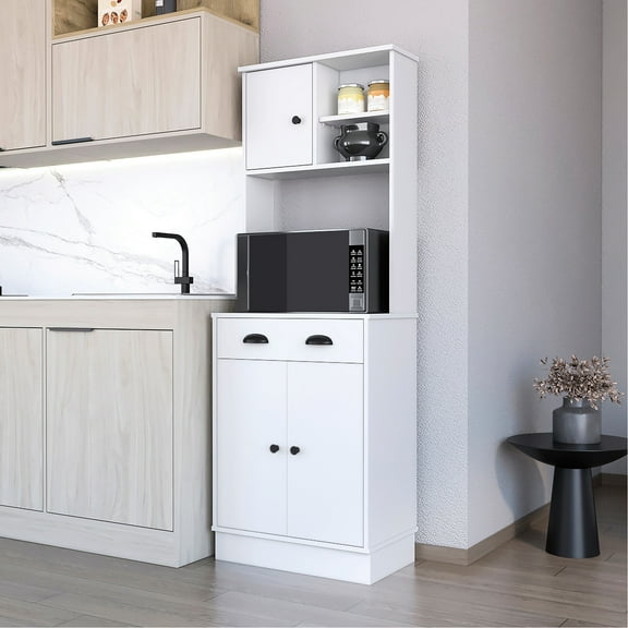 22.94 In. Wide White Kitchen Pantry With Drawer And Shelves 3-door