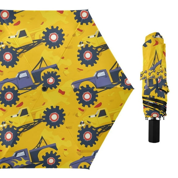 Cartoon Monster Truck Compact Sun Umbrella Windproof Travel Umbrellas for Rain Strong Portable UV Protection
