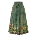 thumbnail image 2 of Women's Bohemian Maxi Skirt, Floral High Waist Drawstring Tiered Skirt, Lightweight Flowy Skirt for Vacation, Beachwear and Festival,Dark Green,S, 2 of 7