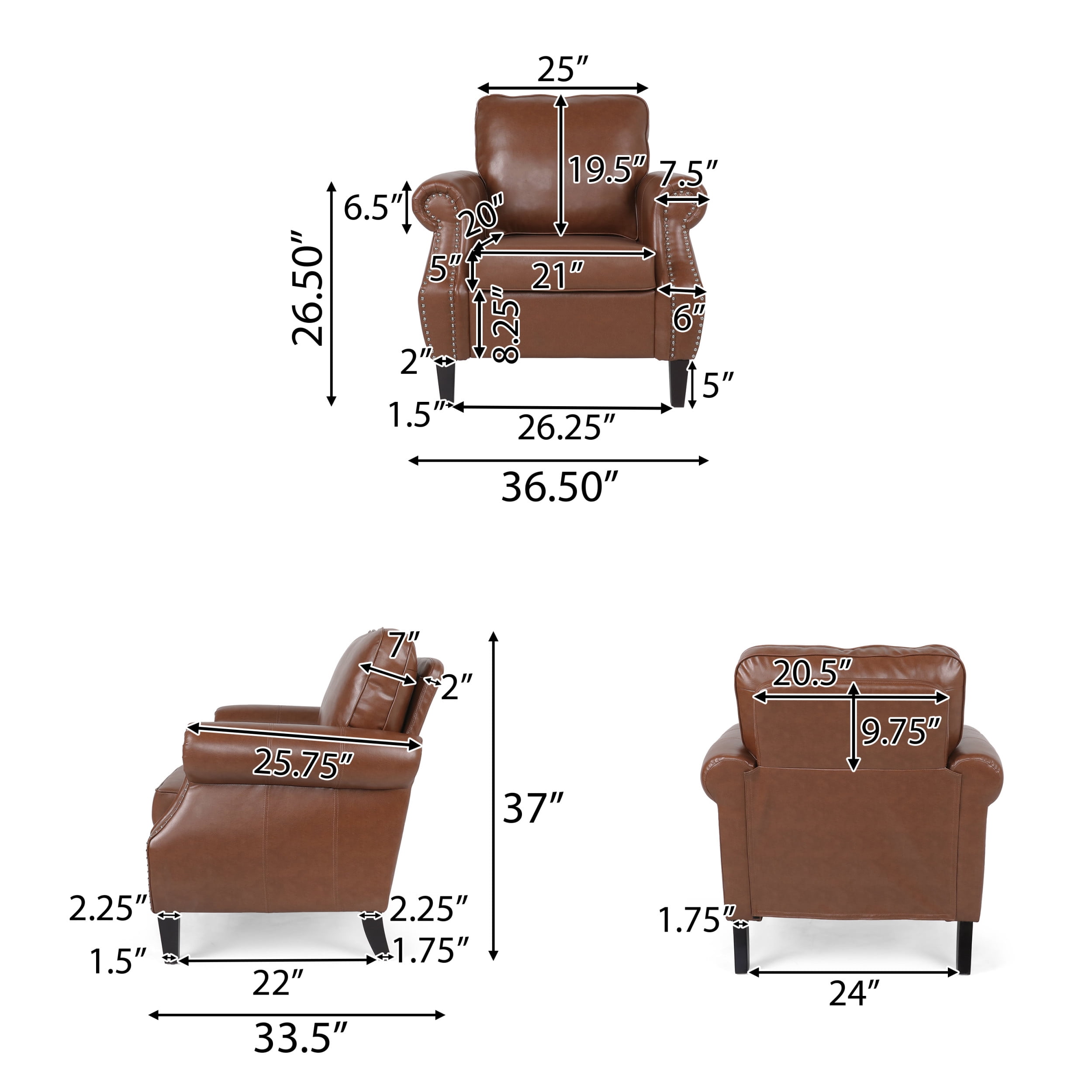Noble House Amedou Faux Leather 3 Piece Club Chair and Sofa Set, Cognac Brown and Dark Brown