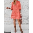 thumbnail image 5 of utcoco Women's 2026 Eyelet Lace Midi Dress V Neck Puff 3/4 Sleeve Button Tiered Sexy A Line Sun Dress, 5 of 6