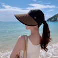 thumbnail image 3 of Women's Sun Visor Hats Wide Brim Straw Beach Hat Ponytail Hats for Women Foldable Floppy, 3 of 7