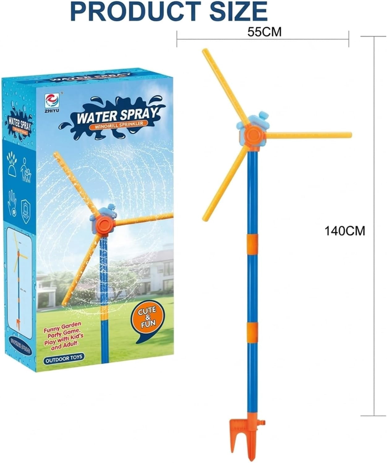 55" Windmill Water Sprinkler Outdoor Yard Toy for Kids, New Upgrades Double-Sided with 6 Blades, 54 Spray Nozzles, 360° Spining Splash Summer Fun Play for Boys, Girls, Pets and Lawn Watering(wwx)