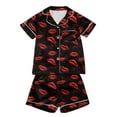 thumbnail image 5 of Auroural Pajamas Kids Girls Size 6 Girls Button Front Pajama Top & Shorts Set,Lip Print，2-Piece, Sizes 2-14 & Plus, 5 of 6