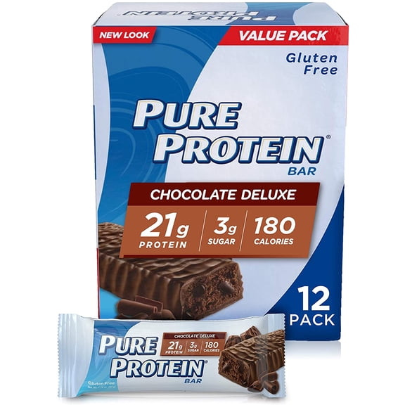 Pure Protein Bars, High Protein, Nutritious Snacks to Support Energy, Low Sugar, Gluten Free, Chocolate Deluxe, 1.76 oz., 12 Count