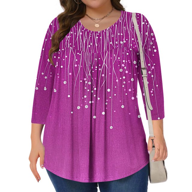 ZMFXJPE Hauts Bon Marché pour Femmes Hauts Décontractés Manches 3/4 Blouse d'Automne pour Femmes Hauts de Travail Tendance Blouse Décontractée pour Femmes, Violet, 3TG