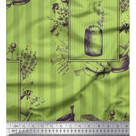 Soimoi Green Rayon Fabric Mortar And Pestle,Lavender & Stripe Printed Fabric 1 Yard 56 Inch Wide