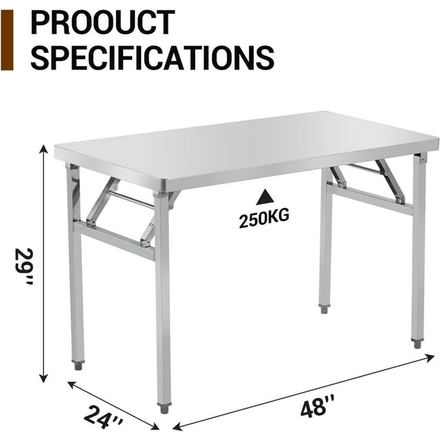 Commercial-Worktable Folding Workstation Stainless-Steel Heavy-Duty 48 x 24 Inch with 220 lbs Load, Silver Stainless Steel Kitchen Island,Kitchen Work Table