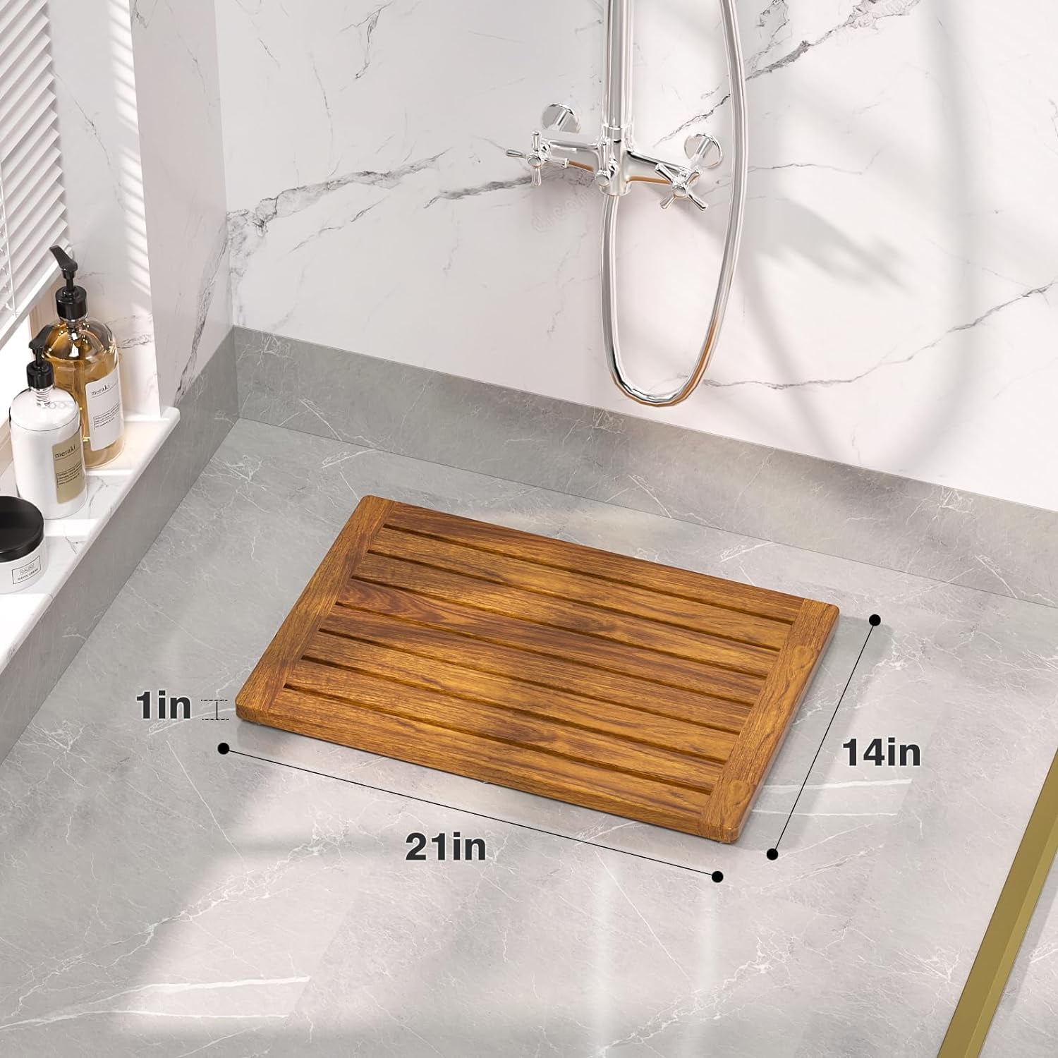 Teak Shower Mat, 21"x14" Wood Bath Mat Non-Slip Bathroom Mat Teak Bath Mats for Bathroom, Wooden Floor Mat Bathroom Mat for Inside, Outdoor or Spa(Small)
