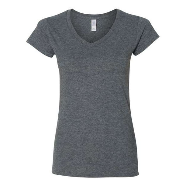 Playera de estilo suave Gildan 64V00L con cuello en V para mujer Heather oscuro