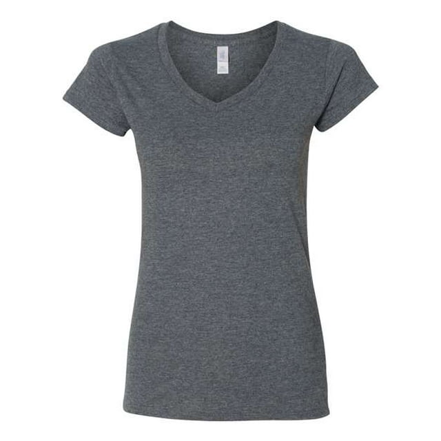 Playera de estilo suave Gildan 64V00L con cuello en V para mujer Heather oscuro