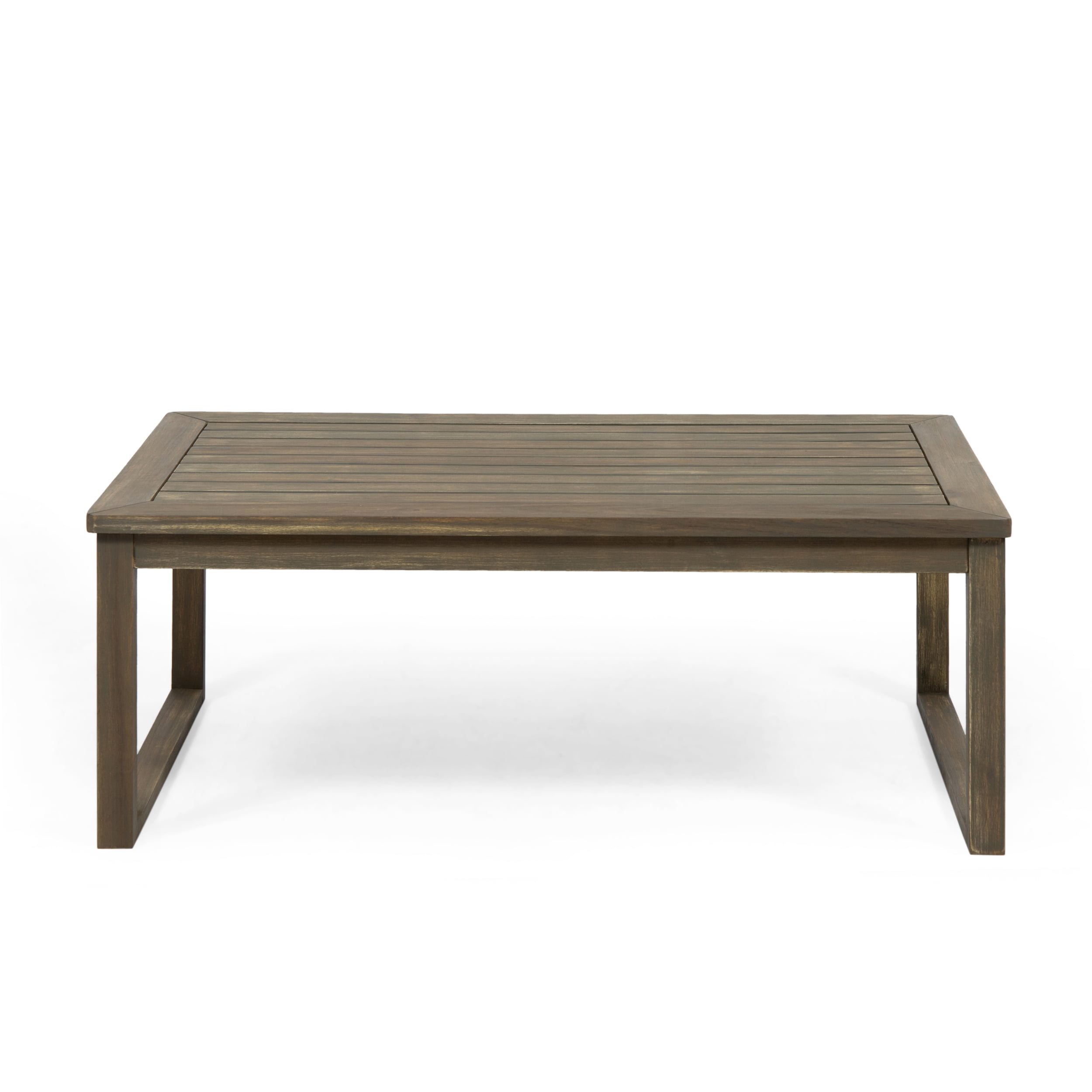 Outdoor Coffee Table and Double Sofa Combination Set, Acacia Wood Frame Leisure Furniture for Patio Garden, Gray and Dark Gray
