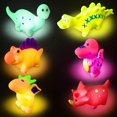 thumbnail image 1 of Paquete de 6 juguetes de baño con luz de dinosaurio flotante para niños, luz que cambia de color en el agua Jormftte HMHZ616, 1 of 7