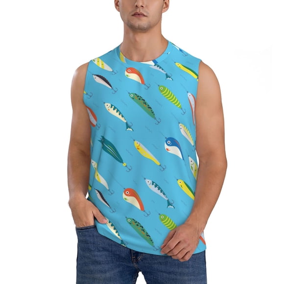 Kdxio Different Color Fishing Bait Men's Tank Top Muscle Workout Gym Shirts Casual Sleeveless Shirts-Large