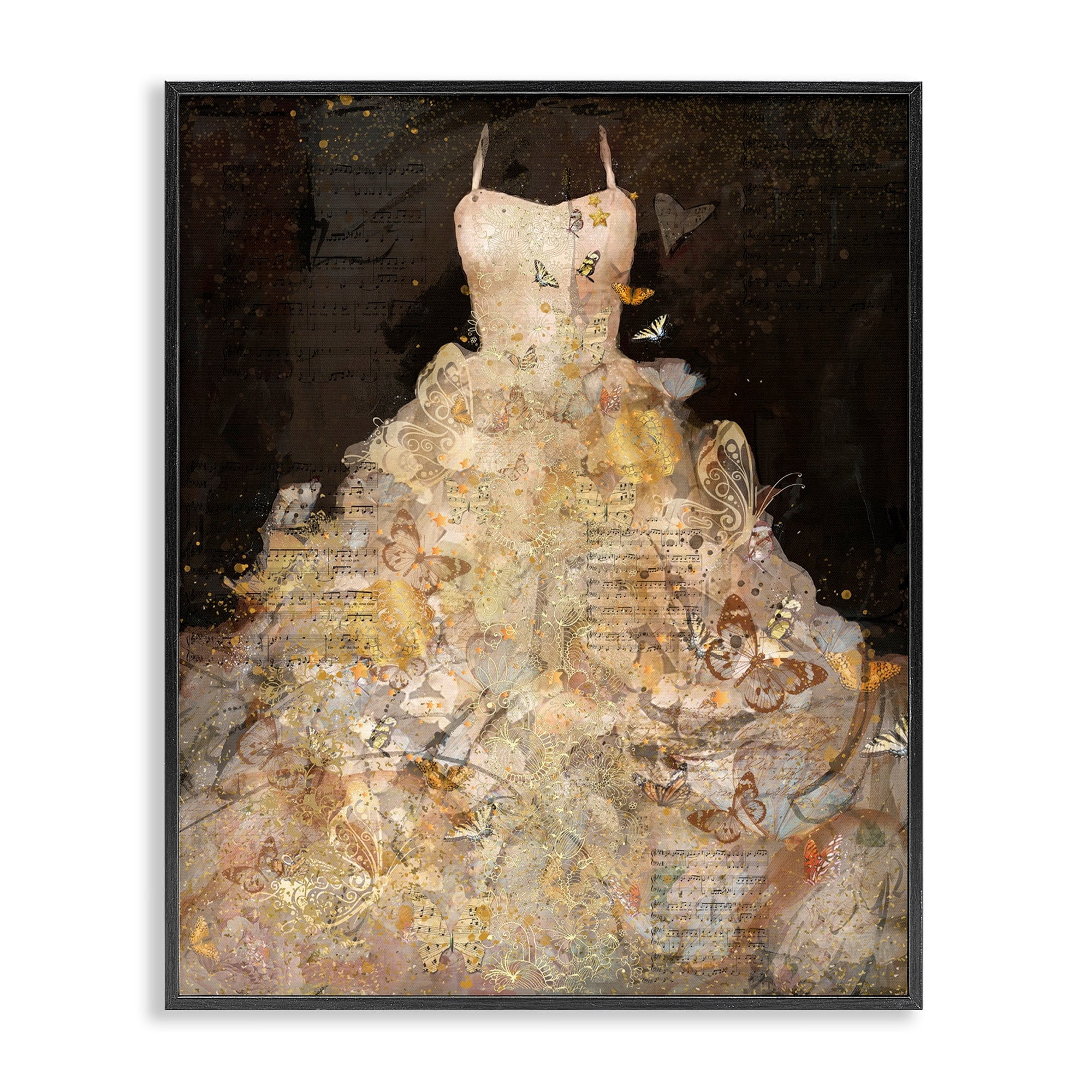 Stupell Industries Detailed Evening Gown Dress Text Collage Butterflies Framed Wall Art, 11 x 14, Design by Marta Wiley