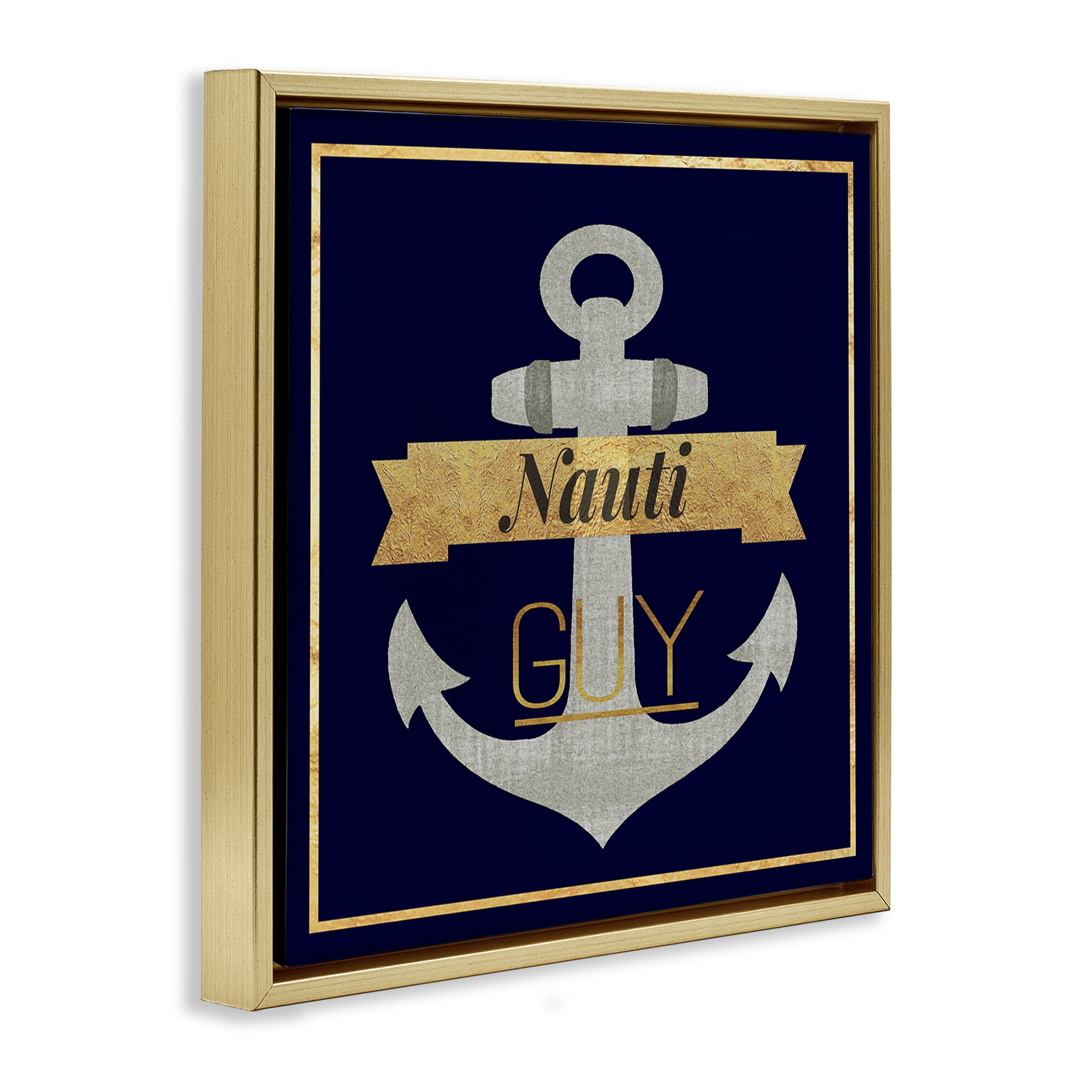 Stupell Industries Nauti Guy with Anchor Novelty & Humor Painting Gold Floater Framed Canvas Art Print Wall Art, 18 x 18