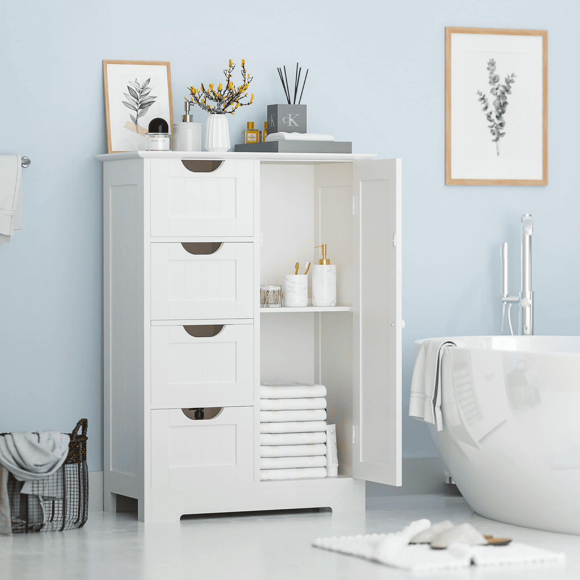 Aowos Bathroom Storage with 4 Drawers and 1