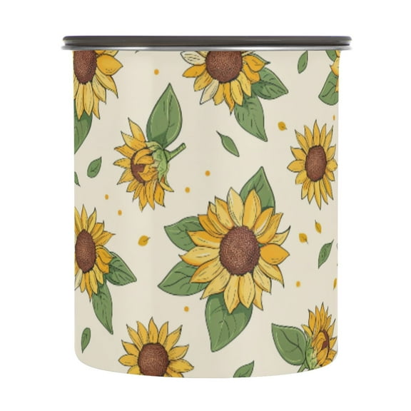 Retro Sunflower Airtight Coffee Bean Canister 30oz Food Storage Containers with Lids For Gournd, Tea, Sugar, Flour, Rice, Cereal, Candy Cookie Jar