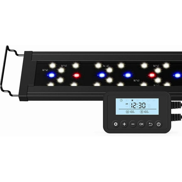 Lumière de Plante d'Aquarium LED Plus Lumière d'Aquarium d'Eau Douce avec Rampe et Gradation Spectre Réglable et Calendrier d'Éclairage Programmable avec Contrôleur es Watts