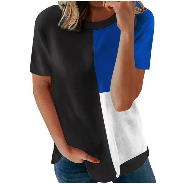 Blusa suelta de manga corta con cuello redondo y estampado a la moda para mujer Pompotops hfajkhk129712
