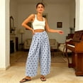 thumbnail image 4 of KLHDSF Pants For Women Polka Dot Wide Leg Cropped Pants with Pockets Casual Elastic Waist Summer Trousers Light BlueXL, 4 of 4