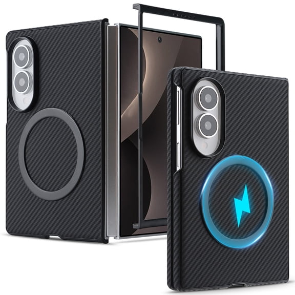 Case for Samsung Galaxy Z Fold 8, Luxury Carbon Fiber Texture PC TPU Shockproof Anti-Scratch Magnetic Wireless Charging Lightweight Drop Protective Non-Slip Fashion Phone Case Cover, Black