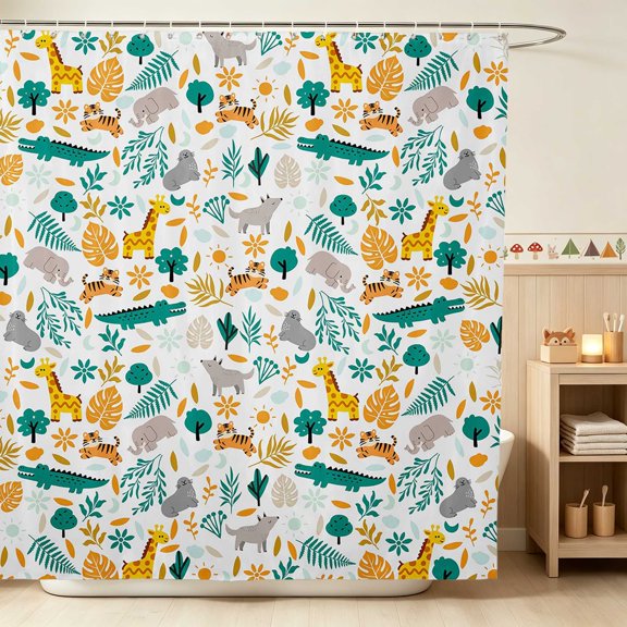 Erosebridal Giraffe Shower Curtain 72Wx72L for Boys Girls, Tropical Jungle Waterproof Bathroom Curtain